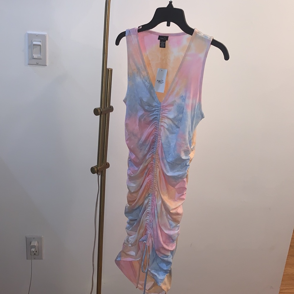 Pastel Tie Dye Ruched Front Mini Dress - Picture 3 of 8
